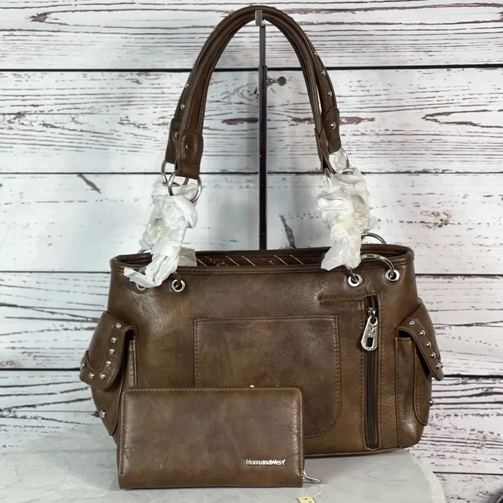 Montana West Cut-Out Collection Concealed Carry Carry Satchel + Wallet - Picture 9 of 10